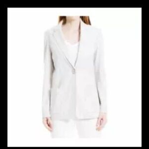 Max Studio Pin Stripe WhiteTan Unlined Jacket Blazer Women's Stretch Top M